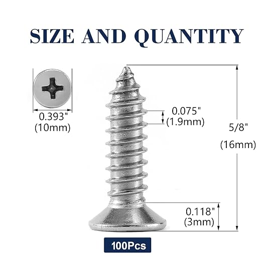 #12 x 5/8" Wood Screw 100Pcs 18-8 Stainless Steel Screws Flat Head Phillips - Image 2