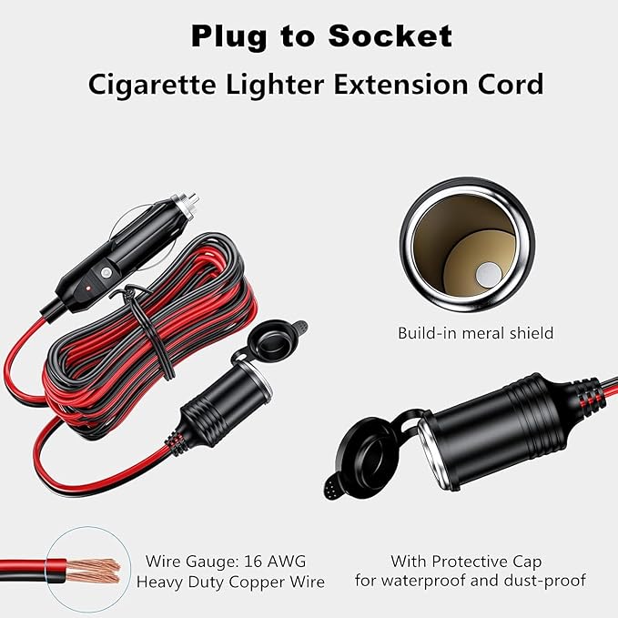 KEWIG 12/24V Car Cigarette Lighter Extension Cord - 20FT Cigarette Lighter Plug - Image 4