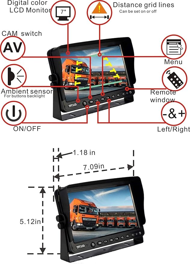 AHD 1080P 7" Reverse Rear View Backup Camera System, Camera - Image 3