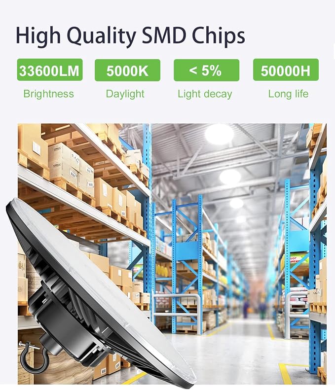 240W UFO LED High Bay Light, UL & DLC Listed 5000K Daylight 33600LM, 0-10V - Image 2