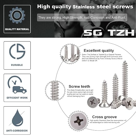 #4 x 3/8" Wood Screw 100Pcs 18-8 Stainless Steel Screws Flat Head Phillips Fast - Image 4