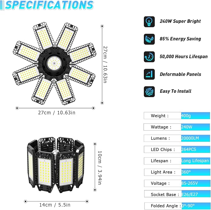 Garage Light 6 Pack - 240W 24000LM 6500K Garage Lights Ceiling LED - Image 4